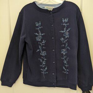 Vintage Shenanigans Cardigan Sweater Navy Embroidered Medium